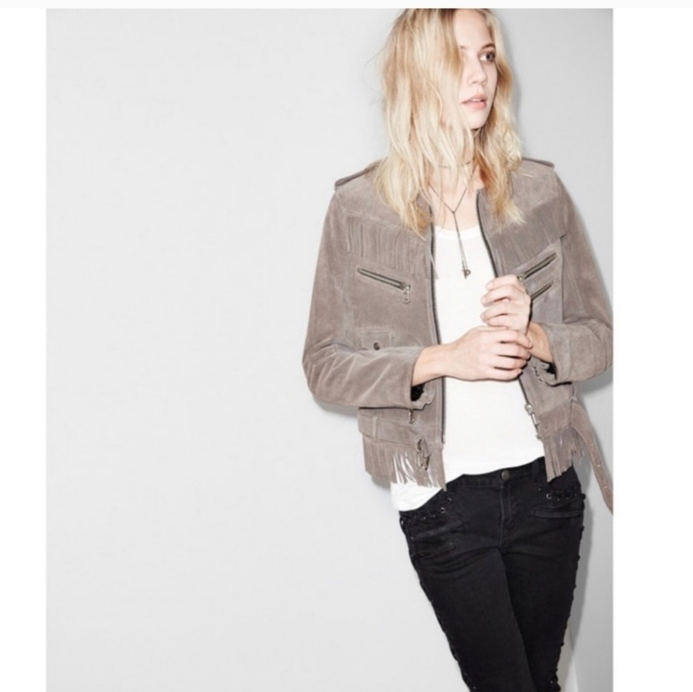 THE KOOPLES Suede Fringe Jacket XS